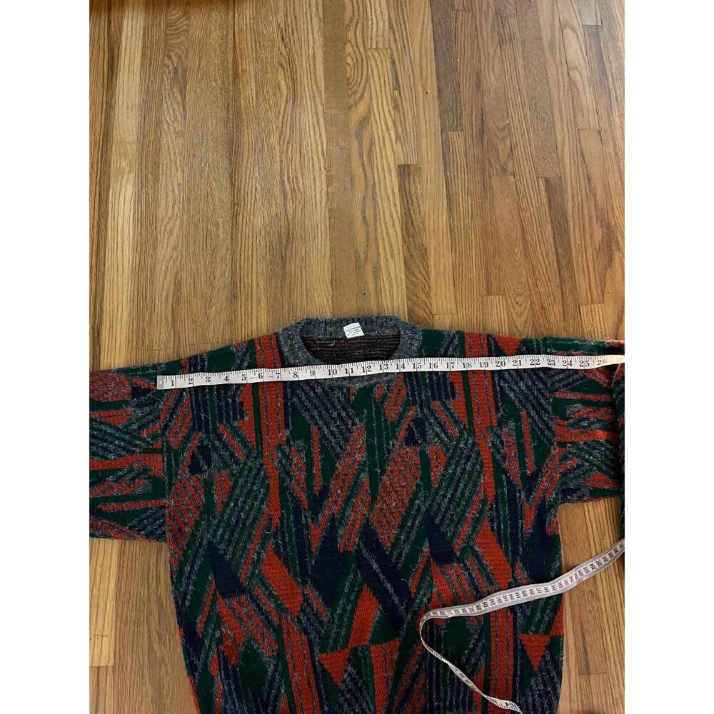 1980s men's Coogi style sweater, red, green, blue, gray, Medium - Picture 6 of 8